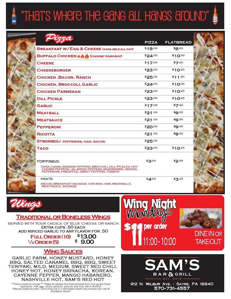 Sam's Bar & Grill Menu image 1