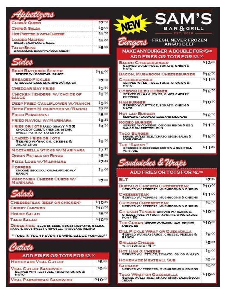 Sam's Bar & Grill Menu image 2
